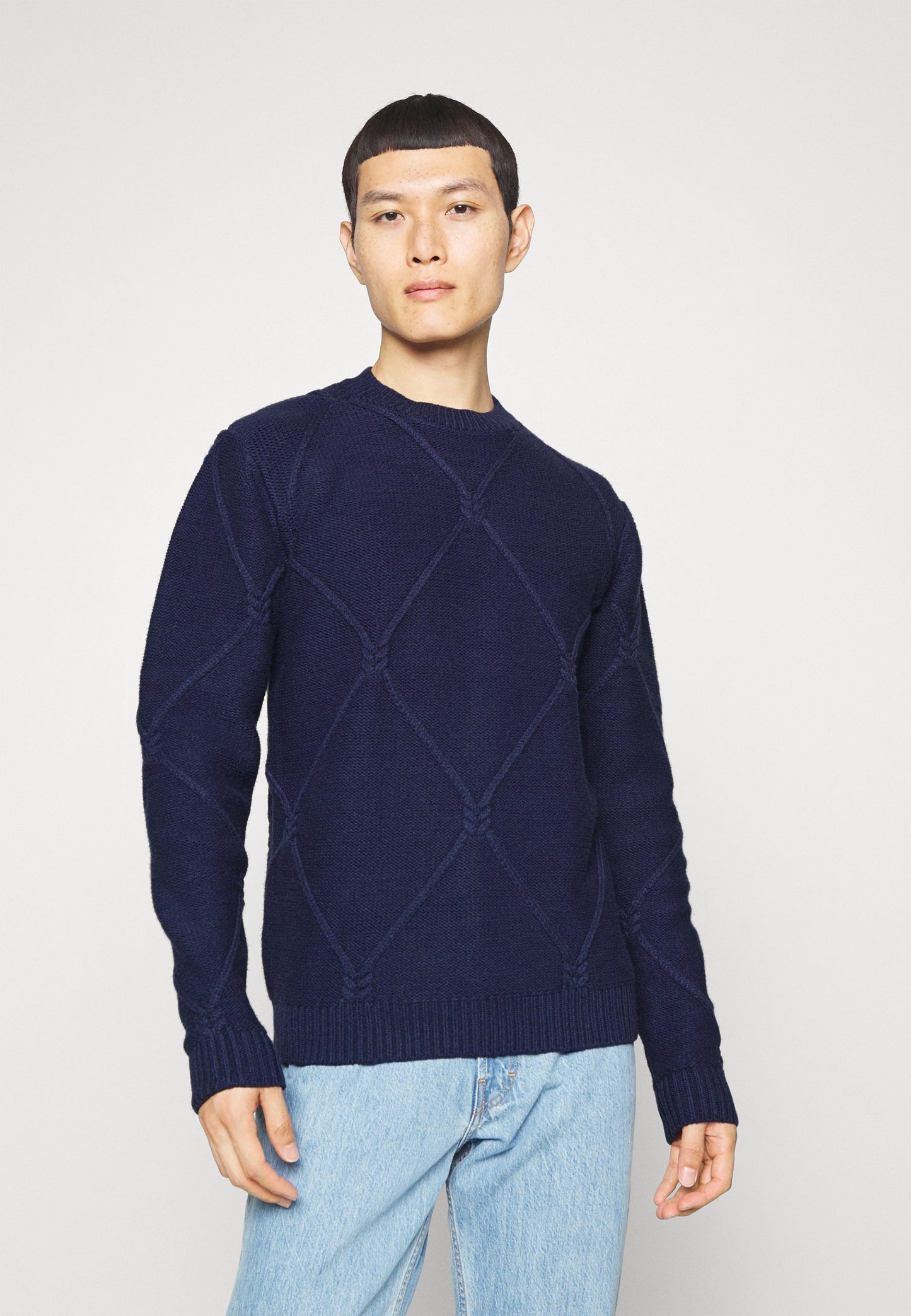 Bruuns Bazaar Herrer - Simon Niro Crew Neck Strik - Navy Blazer