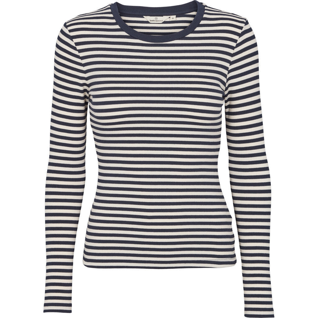 Basic Apparel - Ludmilla LS T-shirt GOTS - 500 Birch/Navy