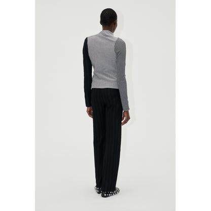 Stine Goya - Elasticated Straight Long Pants, 2247 Patchwork Jersey - Black / White