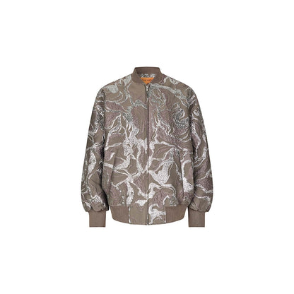 Stine Goya - Volominous Bomber Jacket, 2269 Woven Jacquard - Abstract Foliage