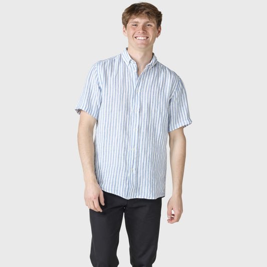 Klitmøller - Dennis short striped shirt - Cream/light blue