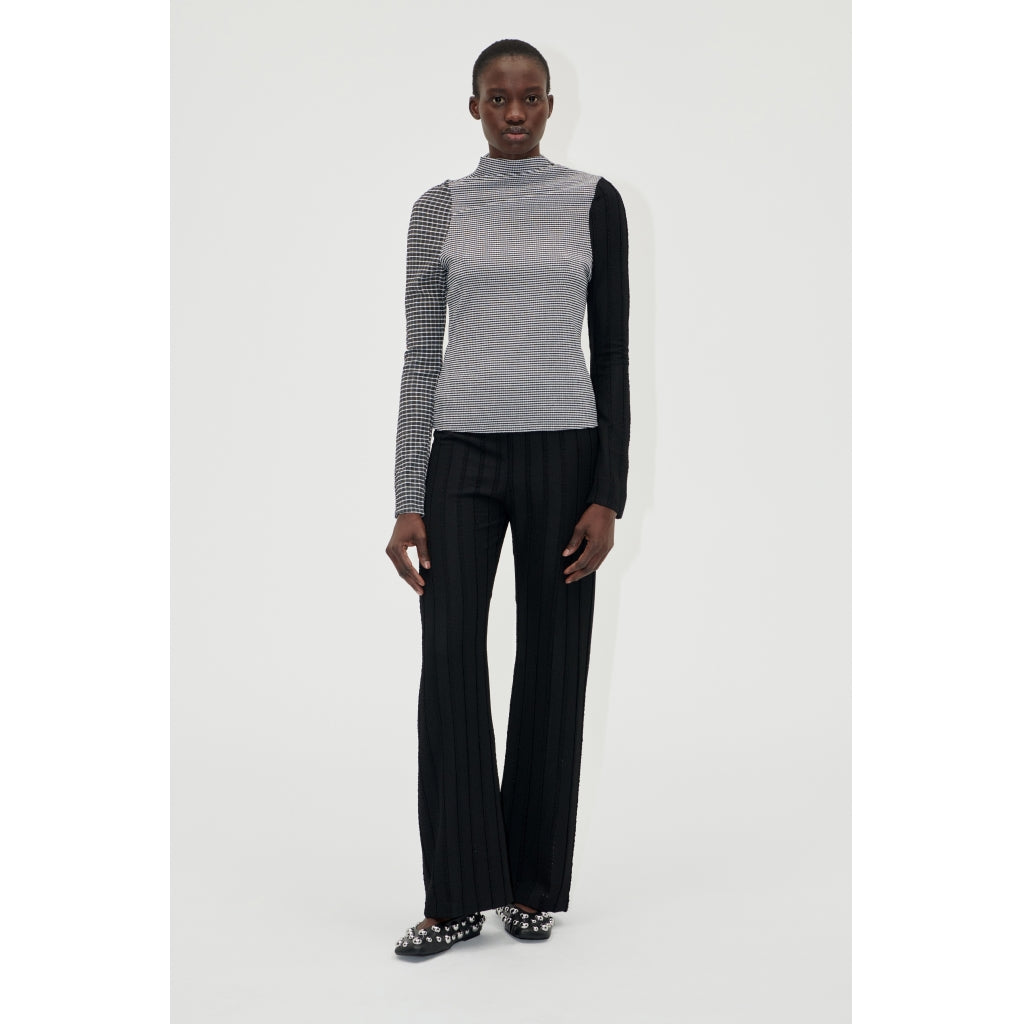 Stine Goya - Elasticated Straight Long Pants, 2247 Patchwork Jersey - Black / White