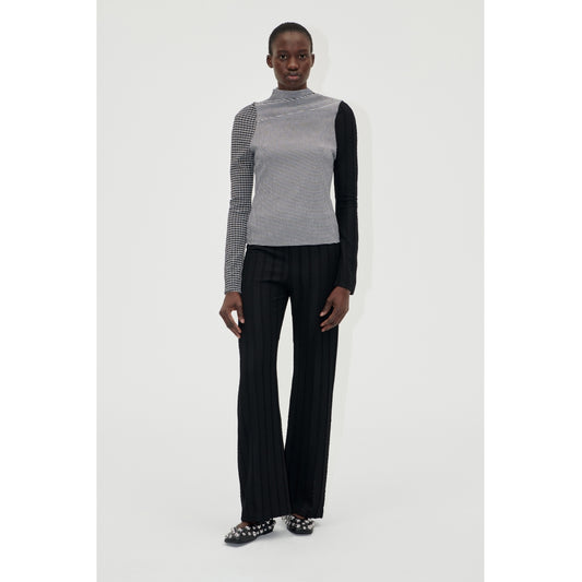 Stine Goya - Asymmetric Long Sleeve Top, 2247 Patchwork Jersey - Black / White