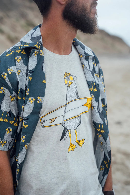Lakor - Surfing Seagull T-shirt (Oatmeal melange) - Oatmeal Melange