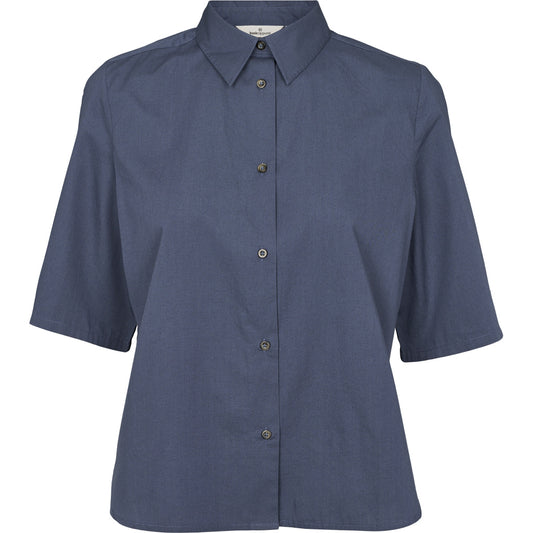 Basic Apparel - Silje SS skjorte - Vintage Indigo
