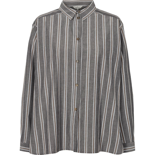 Basic Apparel - Ray Shirt - Sort / lys hvid / tobaksbrun