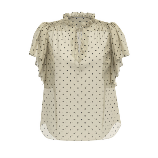 Cocouture - DionneCC Dot SS Frill Top - Off white